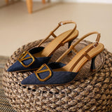 Zingj Wind High Heels 2024 New French Shallow Pointed With Thin Denim High Heel Sandals Summer
