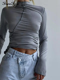 2021 Long Sleeve T Shirts Women Autumn Winter Y2K Turtleneck Casual Black Basic Gray Sexy Tops Fashion