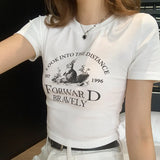 Shoulder Short-Sleeved T-Shirt Female Designer Spice Girl Style Slim Summer T-Shirt Tight Short
