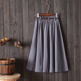 Knee Length Summer Skirt Women With Belt 2019 Fashion Korean Ladies High Waist Pleated A-line School Skirt