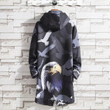 Chinese style windbreaker men's long thick trendy kimono jacket casual loose floating robe windbreaker