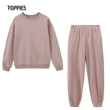 Casual Oversized Two Piece set woman Suit Female Tracksuit Pant O-neck Sweatshirts White