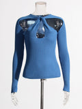 Sexy Hot Babes Knitted Shirt 2025 Summer New Niche Hollow Design Slim Slim Solid Color Sweater