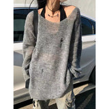 Vintage Full Sleeve Sweater Oversize Streetwear Jumpers Hollow Out Tops Crochet Sexy Women Autumn Fashion 2022
