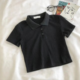 Tshirt Crop Top harajuku vintage tops dropshipping tees kpop aesthetic korean style Short Sleeve Solid POLO kawaii