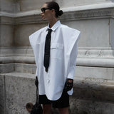Zingj 2023 New Fashion Women's Long Sleeve Lapel Shirt Women's Design Sense Niche Tie White Shirt-Outfit