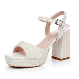 Cm Coarse Heel Fish Mouth Waterproof Table Sandals Round Head Square Sandals Side Sandals And Pearl Bridal Dress