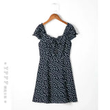 Zingj Trendy Women's Dress French Retro Sexy Skirt With Shoulders And Waist Showing Thinness, Tibetan Blue And Broken
