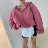 Solid Color Oversized Zip Up HoodieOutfit