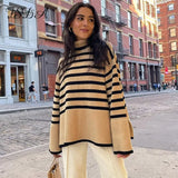 2021 Autumn Winter Oversized Pullover Women Knitted Turtleneck Long Sleeve Striped Loose Sweater Casual Fashion