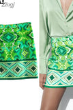 2023 Green Mini Skirts For Women High Waist Skirt Woman Vintage Print Short Skirts Woman Fashion Boho Summer Beach