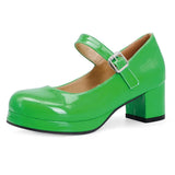 Sgesvier 2021 Spring Women Buckle Comfortable Platform Thick High Heel Pumps Fashion Sweet Dress Shoes Yellow White Red Size