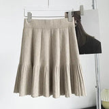 Knit Solid Elastic High Waist Pleated Mini Skirt- Outfit