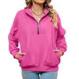 Zingj New Standing Collar Zipper Pocket Solid Color Long Sleeve Casual Hoodie Woman-Outfit