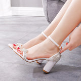 Cm Thick Heel With Sandals Coarse Square Sandals White Water Drill Bride Wedding Sandals Women Large