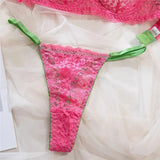 Pink And Green Sheer Lingerie Set- Outfit