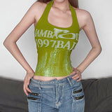 Zingj Letter Print Neck Vest 2024 Sexy Spice Girl With Tight Back And Thin Inside Wearing A Sling Top 211-0-Outfit