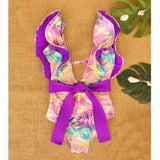 New Sexy Ruffle Print Floral One Piece Strappy Slimming Swimwear Women Swimsuit Deep-V Bathing Suit Beach Wear
