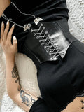 Butterfly Chain Strap Pu Leather Corset Top-Outfit