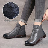 Winter Boots Leather Shoes Women's Fashion Snow Boots Women Flat Shoes Non-slip Warm Thick-Soled Sneakers Women