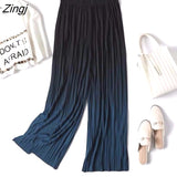 Women Wide Leg Chiffon Fashion Gradient Various Colors Leisure Loose Elastic Waist Folds Ankle-length Breathable