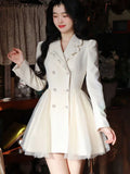 Elegant Mini White Dress Women Vintage Chic Bow Mesh Design Formal Dress Summer Casual Slim Birthday Evening Party