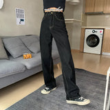 High Waist Women Black Jeans Korean Fashion Streetwear Wide Leg Jean Female Denim Trouser Straight Baggy Mom Denim