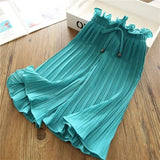 Pants Summer Elastic Chiffon Breathable Loose Wide Leg Pants Girl Clothes Casual Pleated Leggings for