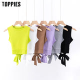 Summer Sleeveless Knitted Tops Solid Color Sports Tops Back Cross Bandage T-shirts