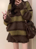 Vintage Round Neck Striped SweaterOutfit