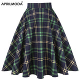 High Waist Plaid Casual Short Tunic Midi Skirt Blue Green Striped Women Plaid Checkered 50s 60s Vintage Skirts