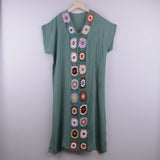 Queens Women Colorful Embroidery Short Sleeve Beach Sexy Loose Bohemian Maxi Dress Ladies V-neck Boho Sundress