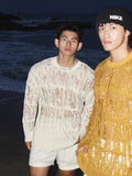 And Lonely Wind Hollow Knitted Shirt Male Sense Perspective Loose Long-Sleeved Net Eyes Twilight Twilight Tearing Up Fashion