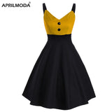 Waist Patchwork Women Summer Sexy Dress Midi Swing Dresses Sling 2020 Vintage Spaghetti Strap 60s Vestidos For