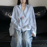 Zingj Autumn New Lazy Wind Relaxed Striped Shirt Coat Female Loose And Versatile Sunscreen Long-Sleeve