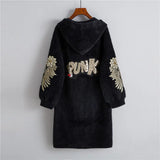 Winter Full Sleeve Warm Casual Womens Faux Fur Coat 2021 Fashion Female Long Printed Letter Overcoat Hooded