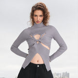 Zingj Girl Wind Knit Sweater Female 2024 Summer New Half High Collar Slim Show Thin Kink Senior Sense Hollow