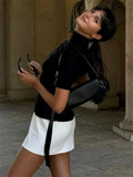 Mock Neck Short Sleeve Contrast Black N White Mini Dress- Outfit