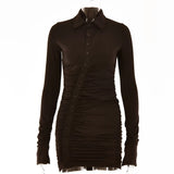 Casual Women's Dresses Buttons Elegant Autumn Sexy Bodycon Holiday Dress Y2K Female Office Clothing New