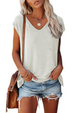 Color V-neck Cotton Blend Casual Loose Sleeveless Top Women's