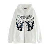 Angel Print Oversized Hoodies Female Zip Up Long Sleeve Women's Sweatshirt Y2K Aesthetic Autumn Gothic Grunge