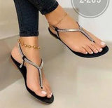 women summer shoes 2022 fashion rhinestone sandals women's one word plus size flat beach sandals