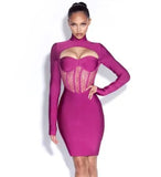 Lady Winter Women Bandage Dress 2021 New Sexy Long Sleeve Bandage Dress Bodycon Lace Patchwork Celebrity Club Party