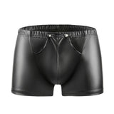 Zingj Men's High Bright Matte Square Leather Pants Sexy Open Gear Soft Short Shorts Size