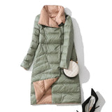 Women Double Sided Down Long Jacket Winter Turtleneck White Duck Down Coat Double Breasted Parkas Warm Snow