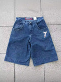 Shorts Men's Hip-Hop Rap Harajuku Style Casual Vintage Denim Shorts Mid-Waist Basketball