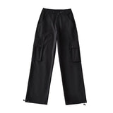 Zingj Trendy Women's Wear Fashion Multi-Pocket Design Overalls Show Thin Rope Loose Straight Tube Sports Leisure