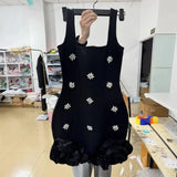 New Women's Black Blue Design Sleeveless Vest Sling Leafside Mini Dress For Summer 2025