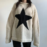 Zingj And Winter Five-Pointed Star Contrast Color Sweater Female Y2K Round Collar Loose Knit Top Female