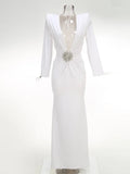 High-End Women's Sexy Deep V-Folded Long-Sleeved Dress Dress Long Dress